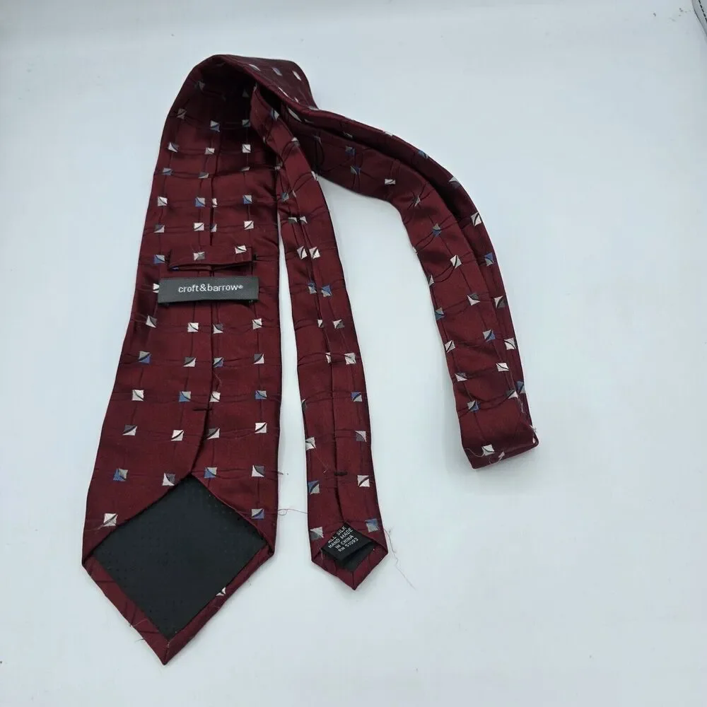 Necktie Mens Vintage Croft & Barrow silk Maroon Burgundy Size 59 By 4 Inches - Picture 3 of 6